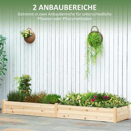 Wooden flower box with two sections for plants, 244x61.5x27cm