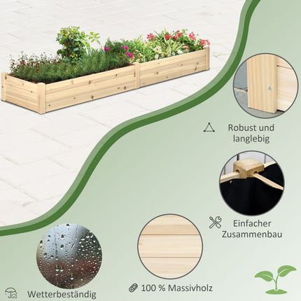 Wooden flower box with two sections for plants, 244x61.5x27cm