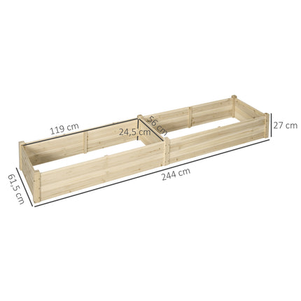 Wooden flower box with two sections for plants, 244x61.5x27cm