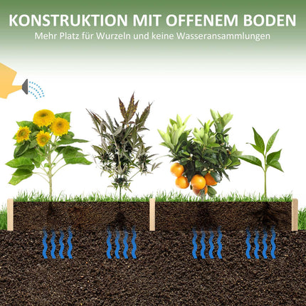Wooden flower box with two sections for plants, 244x61.5x27cm