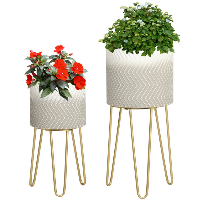 Plant stand in metal with 2 indoor/outdoor flower pots