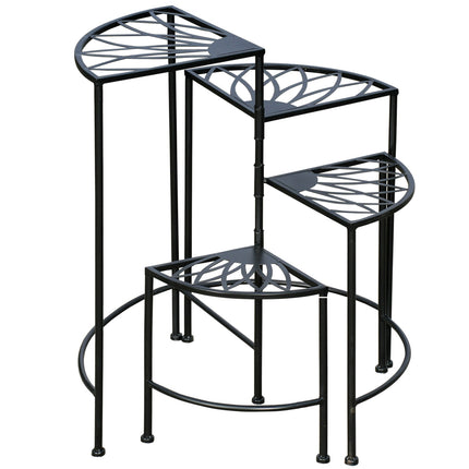 Foldable plant shelf in 4 levels in steel, black, for garden and balcony