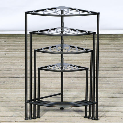 Foldable plant shelf in 4 levels in steel, black, for garden and balcony