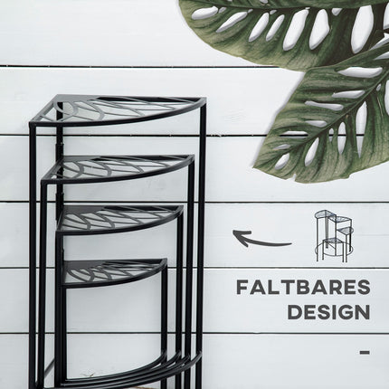 Foldable plant shelf in 4 levels in steel, black, for garden and balcony