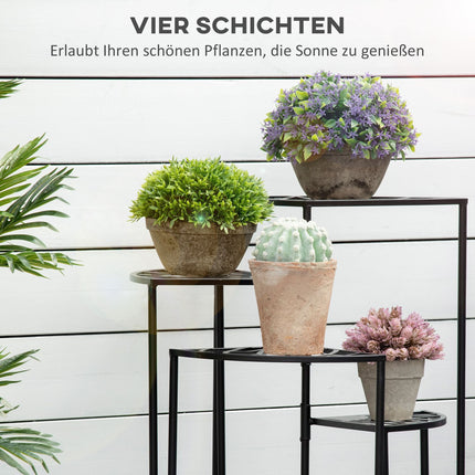 Foldable plant shelf in 4 levels in steel, black, for garden and balcony