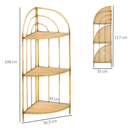 Folding metal rack - 3-tier corner shelf, brown