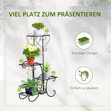 Metal 4-tier plant shelf for garden and balcony, black