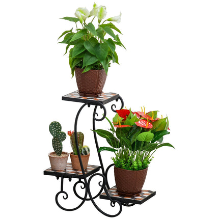 Black Metal Plant Stand - indoor/outdoor mosaic table