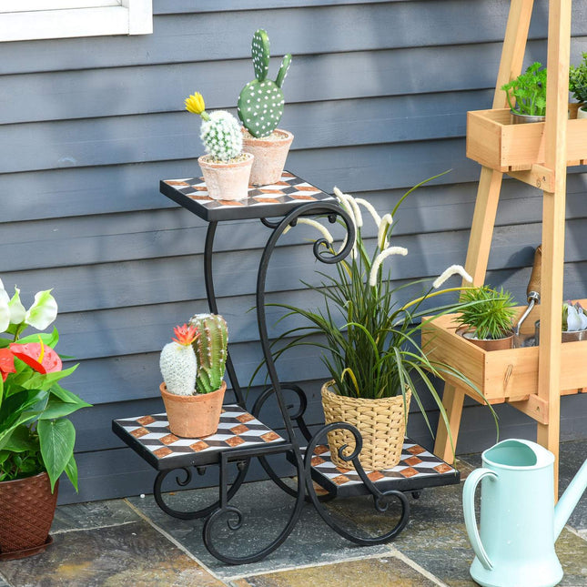 Black Metal Plant Stand - indoor/outdoor mosaic table