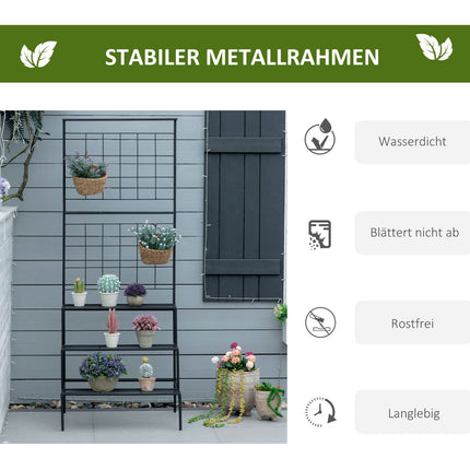 Metal plant stand with 3 steps for indoor and outdoor use
