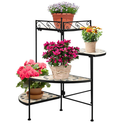 Folding flower stand in metal with ceramic plates, 4 steps