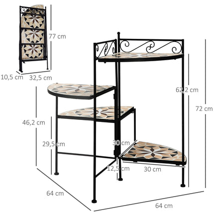Folding flower stand in metal with ceramic plates, 4 steps