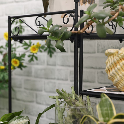 Folding flower stand in metal with ceramic plates, 4 steps