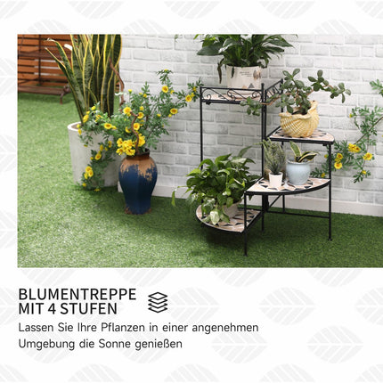 Folding flower stand in metal with ceramic plates, 4 steps