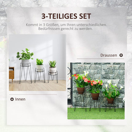 Set of 3 plant stands in black metal for 16 cm pots