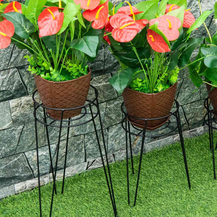 Set of 3 plant stands in black metal for 16 cm pots
