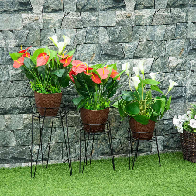 Set of 3 plant stands in black metal for 16 cm pots