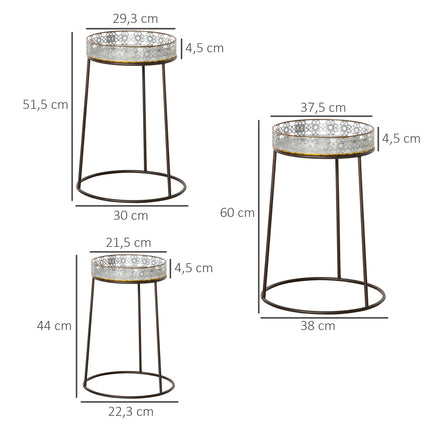 Stackable flower stands in metal, coffee/silver, 3 pcs