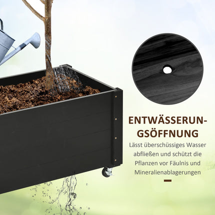 Raised garden bed with wheels, solid wood, 89 x 48 x 47 cm