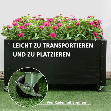 Raised garden bed with wheels, solid wood, 89 x 48 x 47 cm