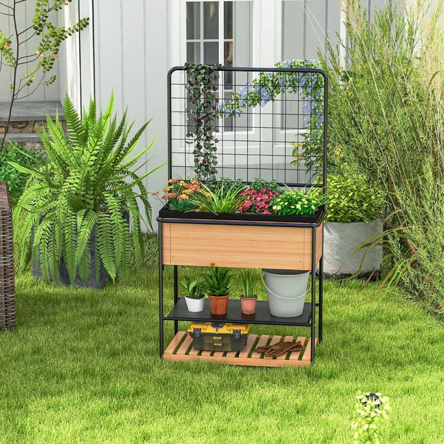 Flower box with trellis & 2 tier shelves & removable divider 80 x 38 x 150 cm