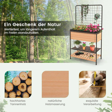 Flower box with trellis & 2 tier shelves & removable divider 80 x 38 x 150 cm