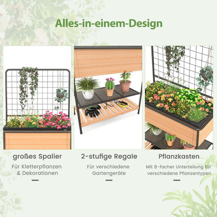 Flower box with trellis & 2 tier shelves & removable divider 80 x 38 x 150 cm
