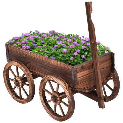Flower cart wooden plant cart with 4 wheels flower cart 140 x 43 x 53.5 cm brown