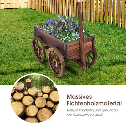 Flower cart wooden plant cart with 4 wheels flower cart 140 x 43 x 53.5 cm brown