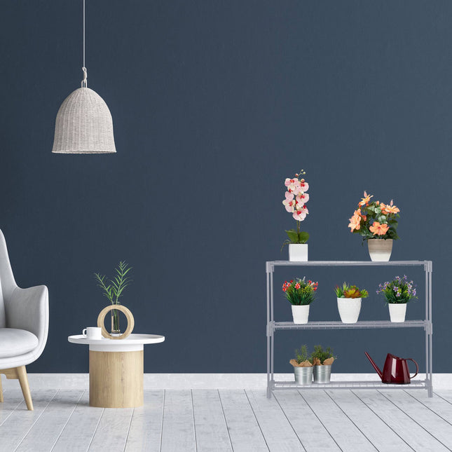 Flower stand in gray metal 3 shelves