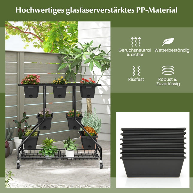 Flower stand with flower boxes flower stairs with wheels 100 x 56 x 99 cm black