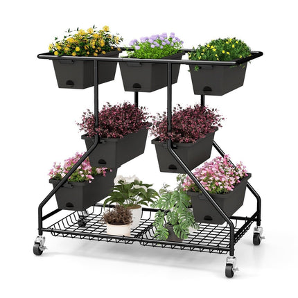 Flower stand with flower boxes flower stairs with wheels 100 x 56 x 99 cm black