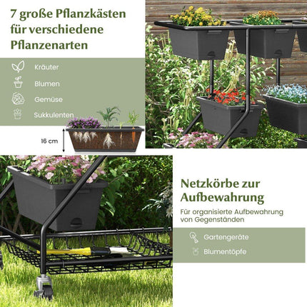 Flower stand with flower boxes flower stairs with wheels 100 x 56 x 99 cm black