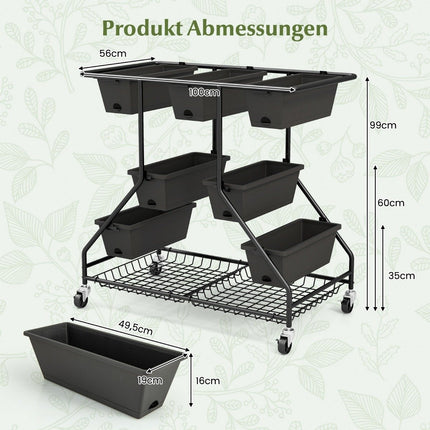 Flower stand with flower boxes flower stairs with wheels 100 x 56 x 99 cm black