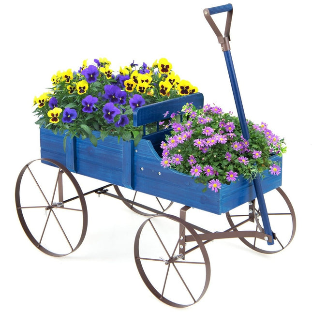 Flower stand wooden trolley plant trolley flower trolley with metal wheels 62 x 34 x 60 cm blue