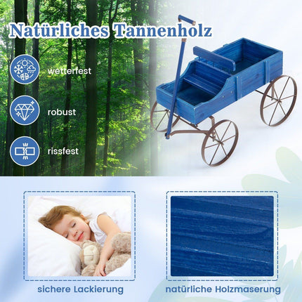 Flower stand wooden trolley plant trolley flower trolley with metal wheels 62 x 34 x 60 cm blue