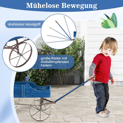 Flower stand wooden trolley plant trolley flower trolley with metal wheels 62 x 34 x 60 cm blue