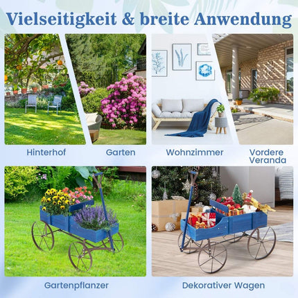 Flower stand wooden trolley plant trolley flower trolley with metal wheels 62 x 34 x 60 cm blue