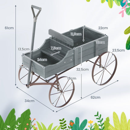 Flower stand wooden trolley plant trolley flower trolley with metal wheels 62 x 34 x 60 cm grey