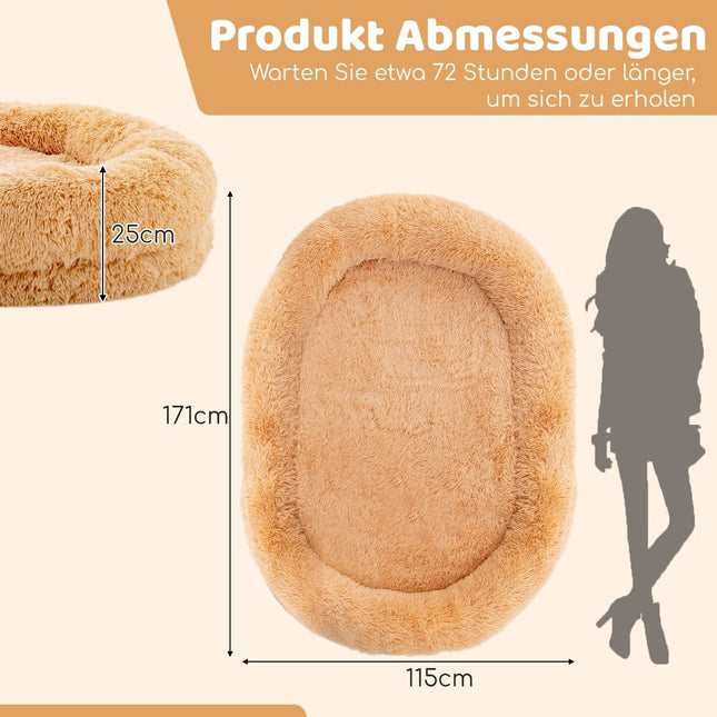 Fluffy dog bed for people & dogs with washable dog blanket 171 x 115 cm brown