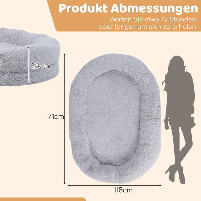 Fluffy dog bed for people & dogs with washable dog blanket 171 x 115 cm gray