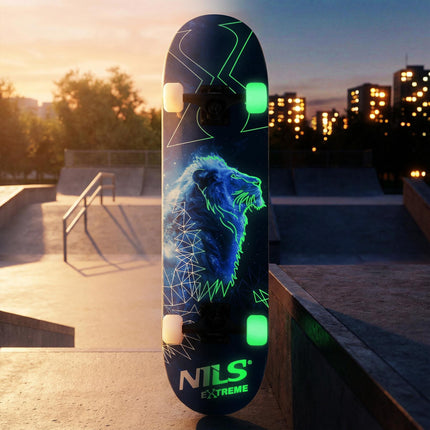 Fluorescent Skateboard with Glow Wheels, 9-Ply Deck