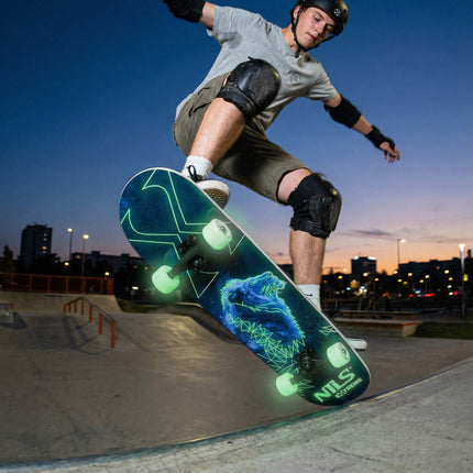 Fluorescent Skateboard with Glow Wheels, 9-Ply Deck