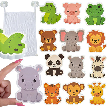 Foam Bath Stickers Set – 12 Animal Shapes with Organizer