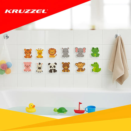 Foam Bath Stickers Set – 12 Animal Shapes with Organizer