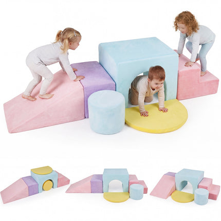 Foam Building Blocks 6-Piece Set for Climbing and Crawling, Pink, Velvet Cover