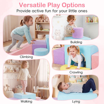 Foam Building Blocks 6-Piece Set for Climbing and Crawling, Pink, Velvet Cover