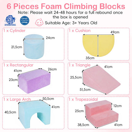 Foam Building Blocks 6-Piece Set for Climbing and Crawling, Pink, Velvet Cover