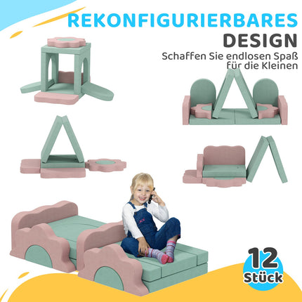 Foam Climbing Blocks Set, 12-Piece, Green/Pink