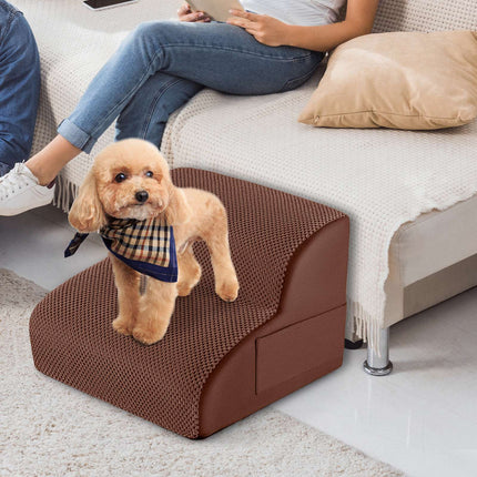 Foam Dog Stairs, 2 Steps, Non-Slip, 20kg Capacity, Brown